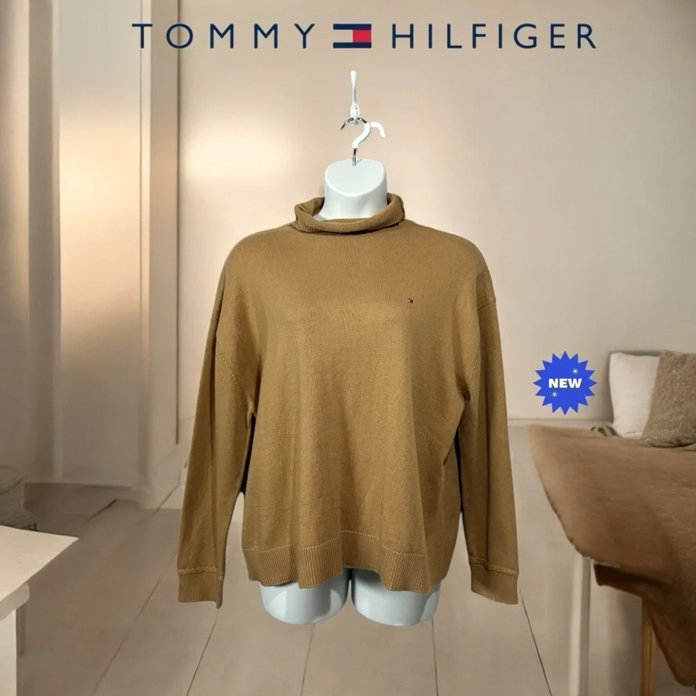 Tommy Hilfiger, Plus Size Long Sleeve Knit Turtleneck, XXL, Tan - Picture 3 of 10
